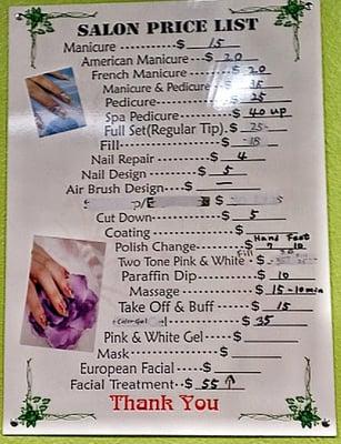 Salon Price List