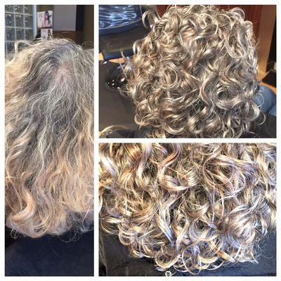 Ouidad haircut and toner add to blend with her natural gray