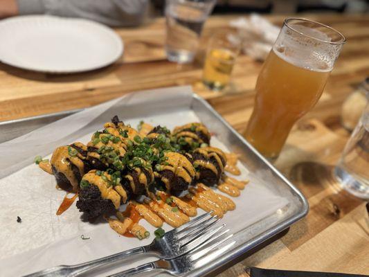 Crushpuppy App - combo Crab Cake and Hush Puppy drizzled with Remoulade and Hot Honey