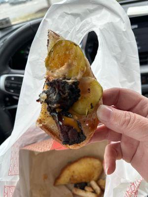 The other half. Where is the cheese and barbecue sauce?