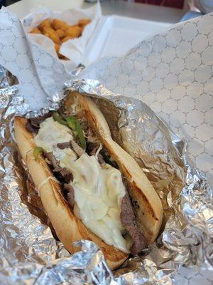 Philly steak & cheese w peppers & onions... toasted bun.... wow! $6.89 another great value!!!