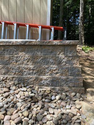 Job 1: New concrete wall to support the shed. All hand laid and hand cut to perfection.