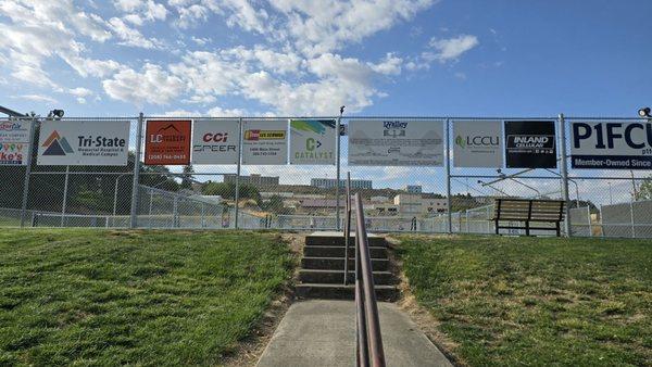 Pickleball courts with the Hampton Inn Hotel on the hill in the background. Great park to visit if you are staying at the hotel.