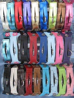 Choke Free leather harnesses. Come in to order or call. Chest sizes available are from 8 inch to 30 inch chest in 26 colors.