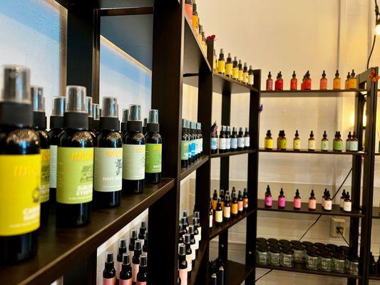 Shelves full of Wicksy sprays and oils, ready to fill your space with amazing scents.