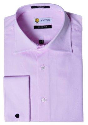 Labiyeur Men's Slim Fit French Cuff Textured Dress Shirt Pink