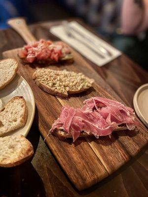 Prosciutto, Housemade Fig Jam & Brie, classic Tomato, Pesto, Mozzarella & Basil Gorgonzola, Honey & Walnut