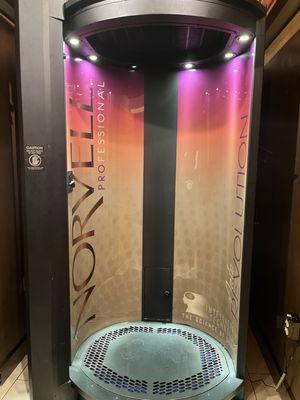Norvell Spraytan booth. Our salon uses a Venetian solution that has violet and bronze tones.