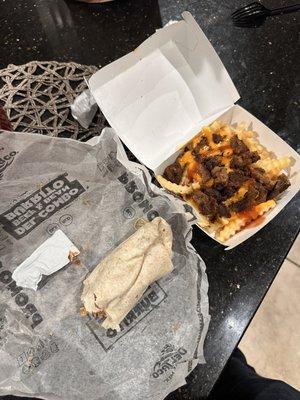 A combo burrito with hardly no beef and chili cheese fries with no chili and the wrong meat! Unbelievable