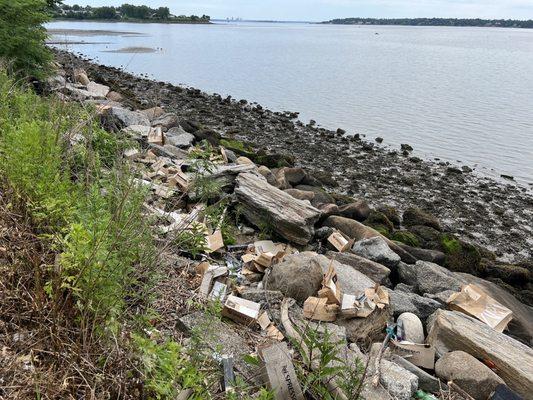 8 bags of trash waiting to be bagged
