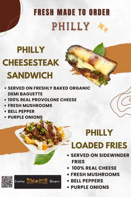 PHILLY CHEESESTEAK SANDWICH AND PHILLY FRIES
