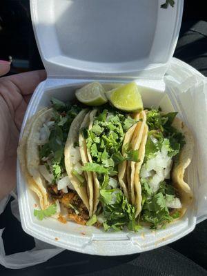 Al pastor, carnitas, Barbacoa tacos.