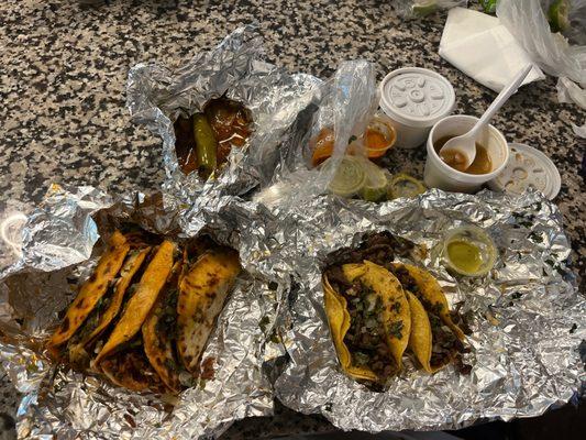 Al pastor on flour & fajita on corn