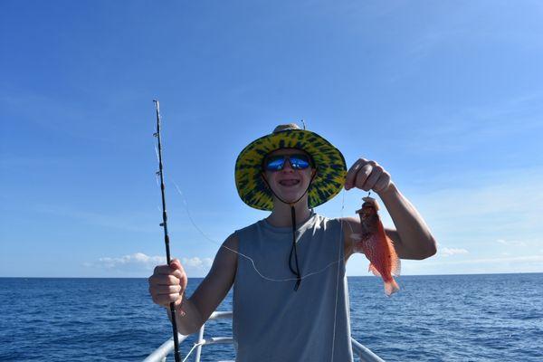 A strawberry grouper we had to throw back