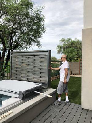 Custom screen wall for a little hot tub privacy