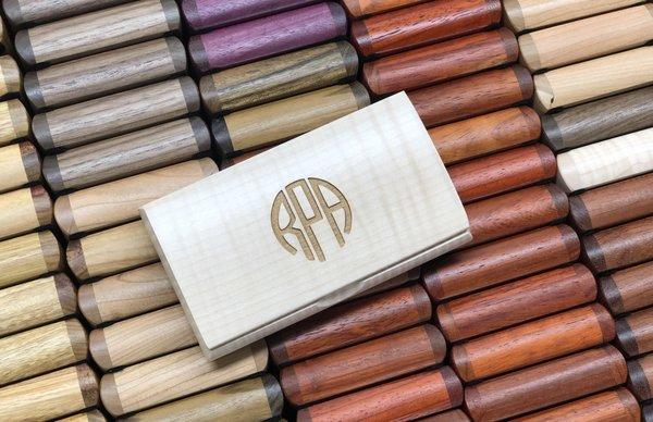 Our best seller, the Possibility Box, in all curly maple with custom monogram