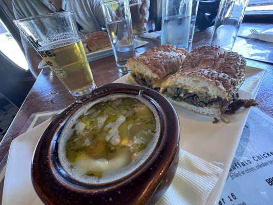 1/2 cheesesteak - totollini chicken soup. Only $12 for the combo
