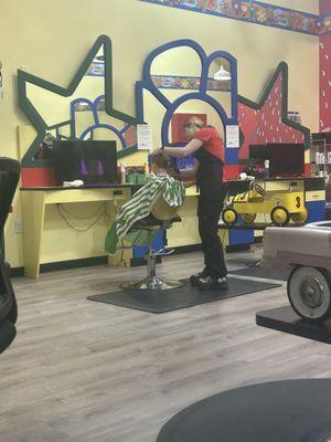 My kiddo getting a great haircut by Shelby- she is amazing at her craft and so kind!