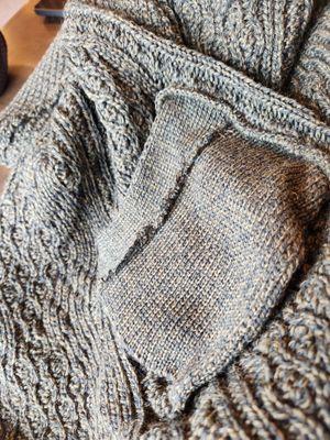 The outside of the mended pocket