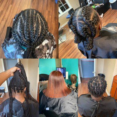 Men's locs, braids crisscross, Knotless and silk press