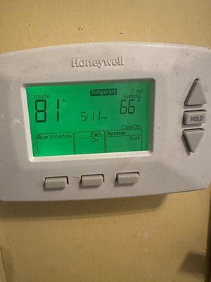 what temperature do I need to set the gauge on to make it cool in the house? I. If I said cool on 66 it goes back down to 70 by itself.
