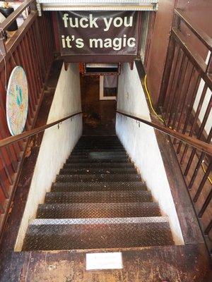 Stairwell down to the yoga studio.