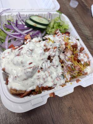 Chicken over rice plate