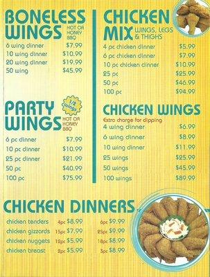 Sharks fish and chicken menu