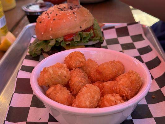 Burger and tots.  Delicious!