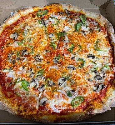The "vegetable" pizza. Barely any vegetables and a rip-off for $20. Paper thin, would not recommend.