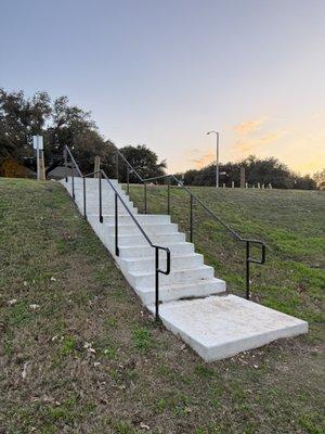 Stairs leading to the parking lot