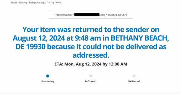 Package 2 - correctly addressed package not delivered