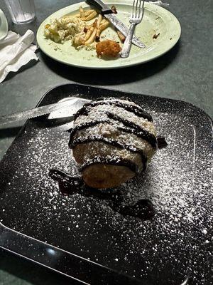 Deep fried peanut butter pie. It's unique. Drizzled with jelly.