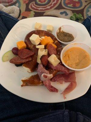 Couldn't wait for a picture I had to start eating the pretzel charcuterie.