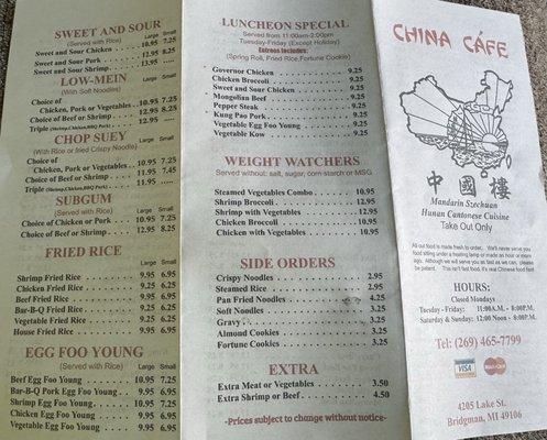 Takeout menu - May 2025