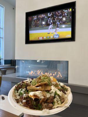 Taco plate, watching Super Bowl