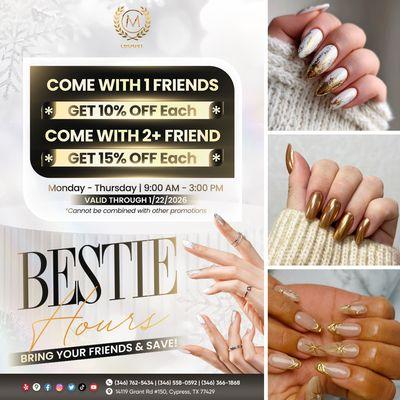 Gather your besties and save BIG at Milano Nail Spa Grant! The more friends you bring, the more you save