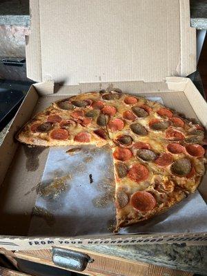 This is how much pizza is going into the trash. Inedible!