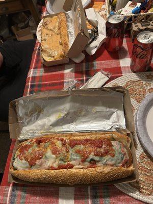 The Melazana sandwich (eggplant) and the vodka drip sandwich (chicken cutlet)