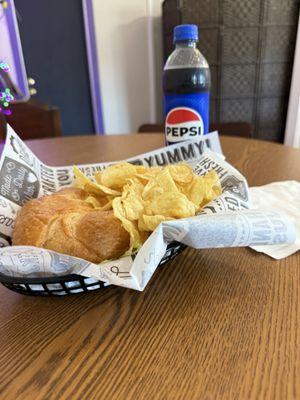 Chicken salad sandwich (I chose croissant)and chips.