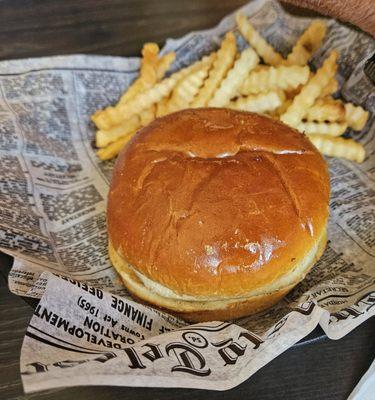 Hamburger, skinny fries. Delicious