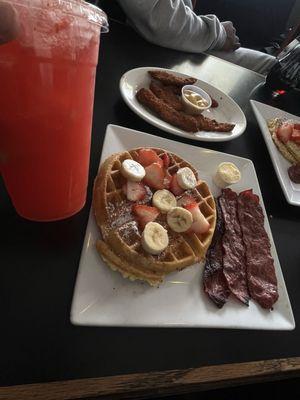 Strawberry lemonade , turkey bacon, tenders , & waffles