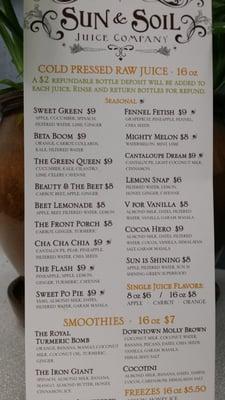 The menu, front side.