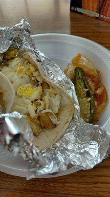 Potato and egg on flour