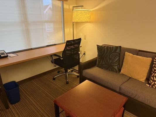 Living room area/desk is nice