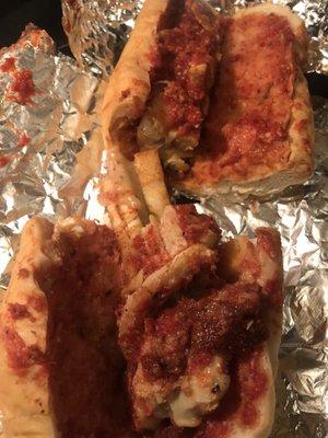 "Chicken Parm Sub" GRILLED chicken. No cheese. This is not chicken parmigiana. Incredibly dissatisfied.