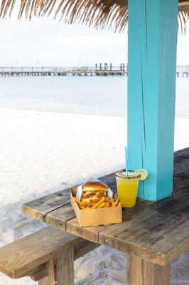 Beach views with a 50/50 Double Smash Burger