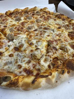 Custom pizza - half sausage, half pepperoni/mushroom