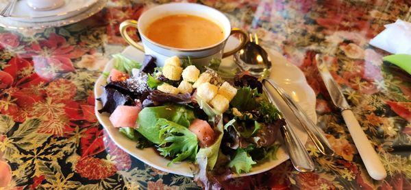 Tomato Bisque soup and salad