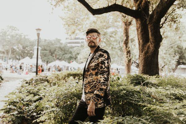 NEW! Hand painted one of a kind men's blazer with gold paint.
